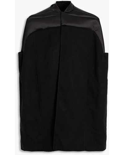 Rick Owens Oversized Quilted Satin-paneled Cashmere Cape - Black