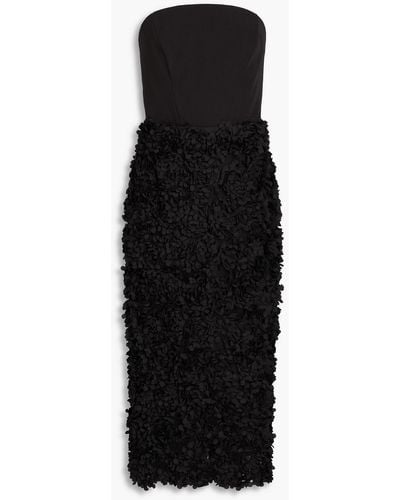Marchesa Strapless Floral-appliquéd Crepe Midi Dress - Black