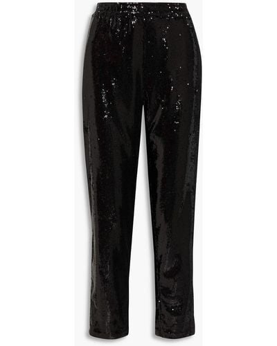 Halston Hannah Sequined Stretch-mesh Tapered Trousers - Black