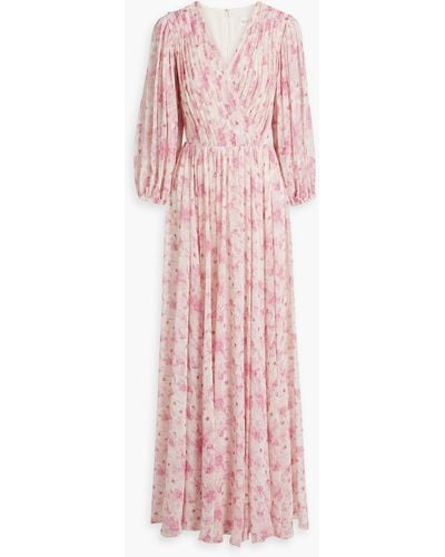 Mikael Aghal Wrap-effect Floral-print Chiffon Maxi Dress - Pink