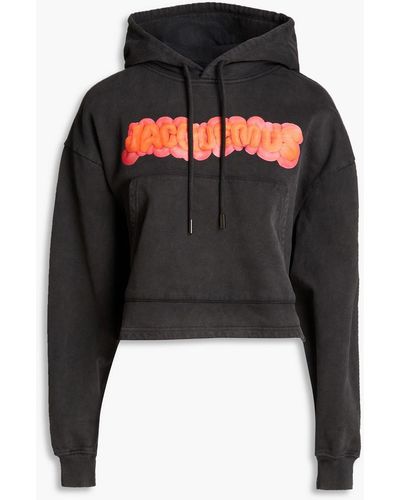 Jacquemus Cropped hoodie aus baumwollfrottee mit logoprint - Schwarz