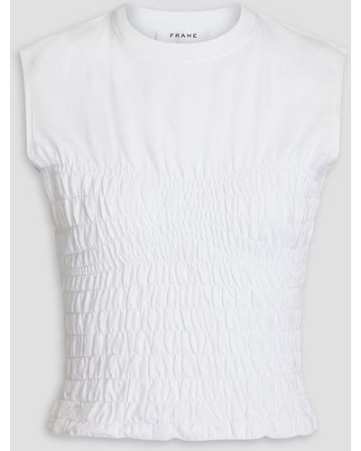FRAME Shirred Cotton-jersey Top - White