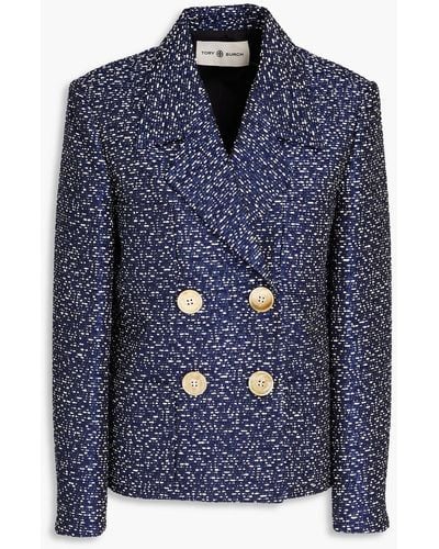 Tory Burch Double-breasted Tweed Blazer - Blue