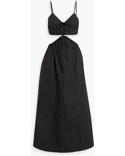 Nicholas Baylee Cutout Gathered Cotton-poplin Midi Dress - Black