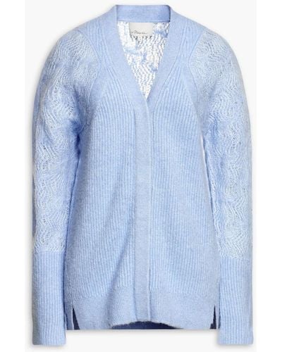 3.1 Phillip Lim Ribbed And Pointelle-knit Alpaca-blend Cardigan - Blue