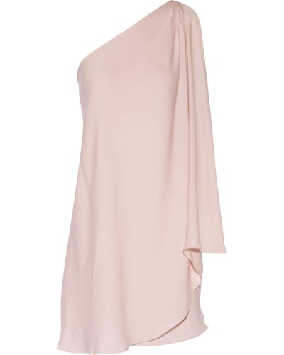 Halston One-shoulder Draped Crepe De Chine Mini Dress - Pink
