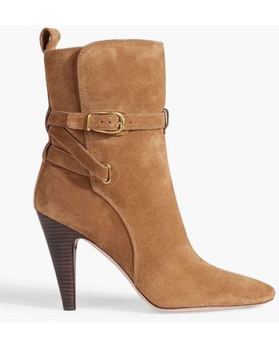 Veronica Beard Sohelia Buckled Suede Ankle Boots - Brown