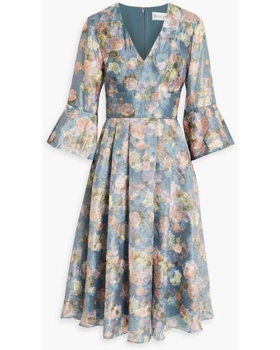 Mikael Aghal Pleated Fil Coupé Floral-jacquard Dress - Blue