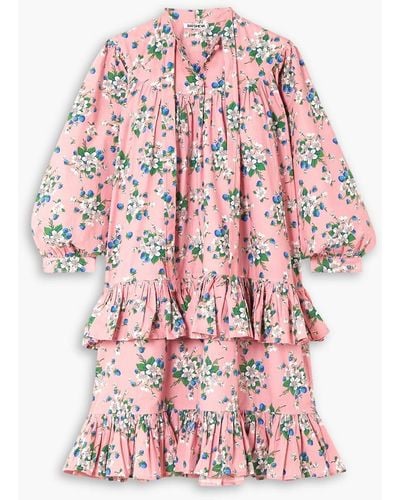 BATSHEVA Fifi Kleid Aus Baumwolle Mit Blumenprint, Rüschen Und Schluppe - Pink