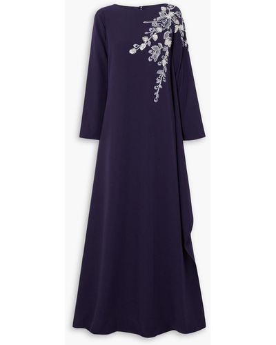 Marchesa Bead-embellished Embroidered Stretch-crepe Gown - Blue