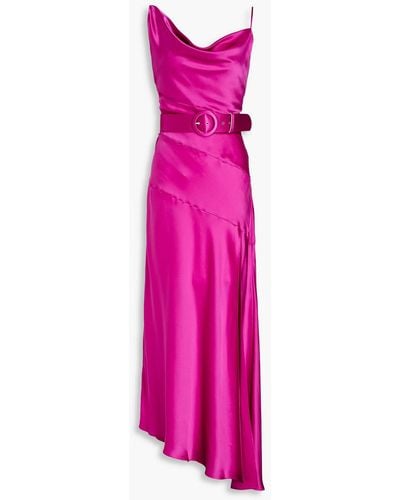 Nicholas Lark Asymmetric Silk-satin Midi Dress - Pink