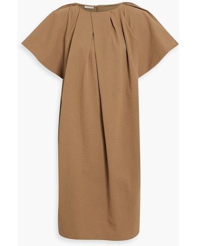 Dries Van Noten Pleated Cotton-blend Seersucker Dress - Brown