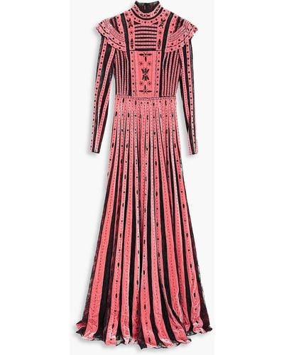 Valentino Garavani Bead-embellished Velvet And Lace Gown - Red