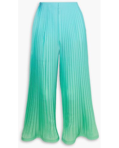ROWEN ROSE Pleated Dégradé Recycled-georgette Wide-leg Trousers - Green