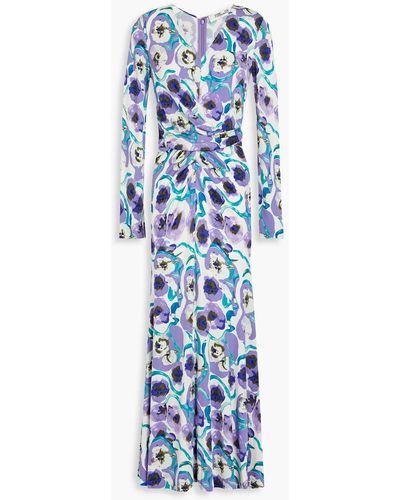 Diane von Furstenberg Timmy Draped Printed Jersey Maxi Dress - Blue