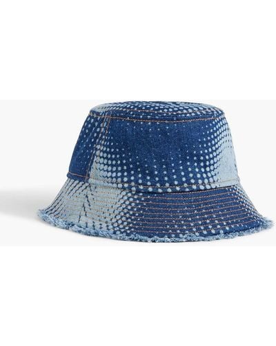 Rabanne Frayed Printed Denim Bucket Hat - Blue