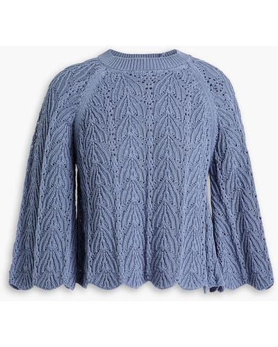 Loulou Studio Cabra Scalloped Crochet-knit Cotton Sweater - Blue