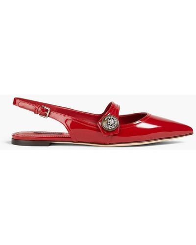 Dolce & Gabbana Patent-leather Slingback Point-toe Flats - Red