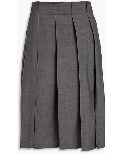 Brunello Cucinelli Pleated Bead-embellished Wool-blend Skirt - Grey