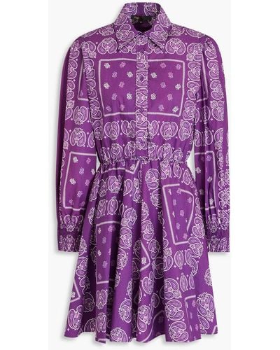 Maje Paisley-print Cotton Mini Shirt Dress - Purple
