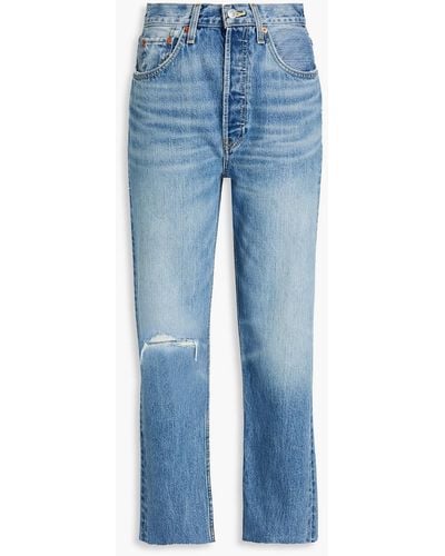 RE/DONE Distressed High-rise Tapered Jeans - Blue