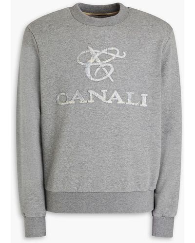 Canali Logo-appliquéd Mélange French Cotton-terry Sweatshirt - Grey