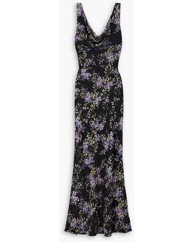 Norma Kamali Draped Floral-print Chiffon Gown - Black