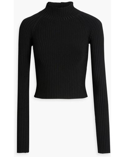 Dion Lee Cropped Cutout Ribbed-knit Turtleneck Top - Black