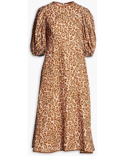 Zimmermann Concert Day Leopard-print Linen Midi Dress - Multicolour