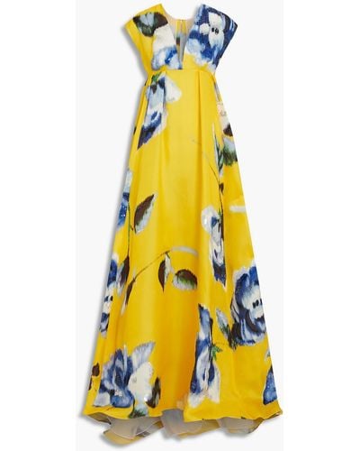 Carolina Herrera Sequin-embellished Floral-print Silk-organza Gown - Yellow