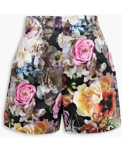 Adam Lippes Shorts aus satin aus einer baumwoll-seidenmischung mit floralem print - Weiß