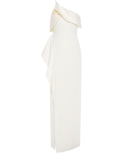 Halston Leda One-shoulder Draped Satin-crepe Gown - White