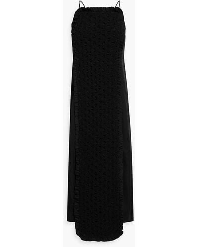 Ganni Cloqué-paneled Satin Midi Dress - Black