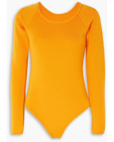 King & Tuckfield Cutout Merino Wool Bodysuit - Orange