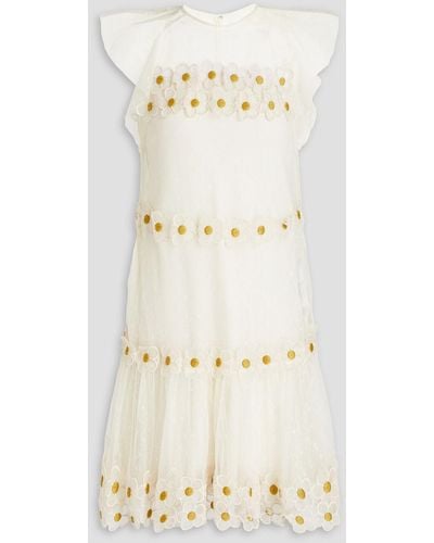 RED Valentino Organza-trimmed Embroidered Tulle Mini Dress - Natural