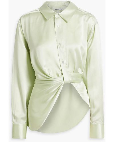 T By Alexander Wang Asymmetric Twist-front Silk-satin Shirt - Green