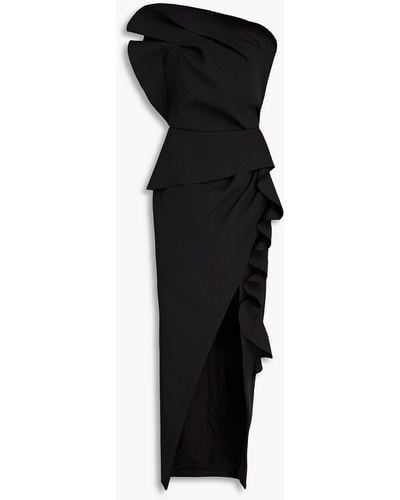 Rachel Gilbert Aurora One-shoulder Wrap-effect Ruffled Scuba Gown - Black