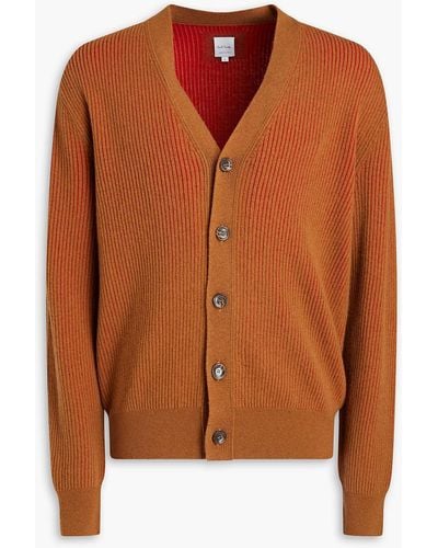 Paul Smith Ribbed Wool And Cotton-blend Cardigan - Brown