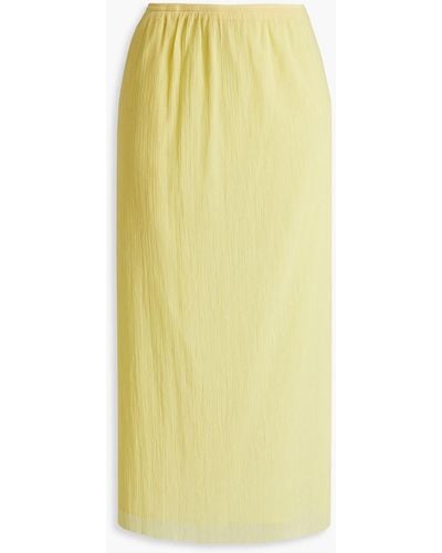 Tibi Plissé Cotton-blend Gauze Midi Skirt - Yellow