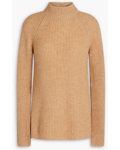 Vince Mélange Ribbed Wool And Cashmere-blend Sweater - Natural