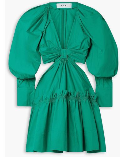 A.L.C. Alexa Cutout Gathered Cotton-poplin Mini Dress - Green