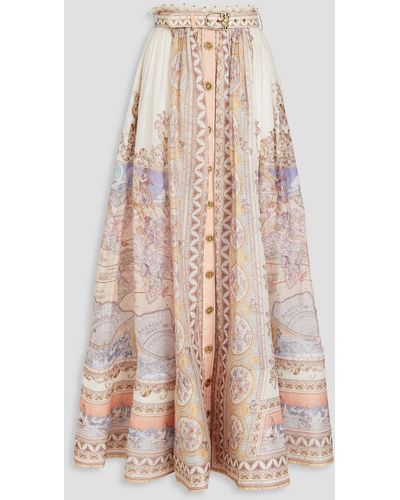 Zimmermann Embellished Printed Linen And Silk-blend Maxi Skirt - Pink