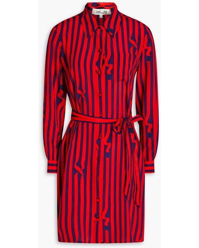 Diane von Furstenberg Prita Printed Crepe De Chine Mini Shirt Dress - Red