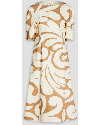 Marni Printed Cotton And Linen-blend Twill Midi Dress - Natural