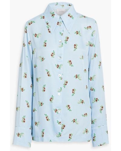 Sleeper Floral-print Satin Pyjama Top - Blue