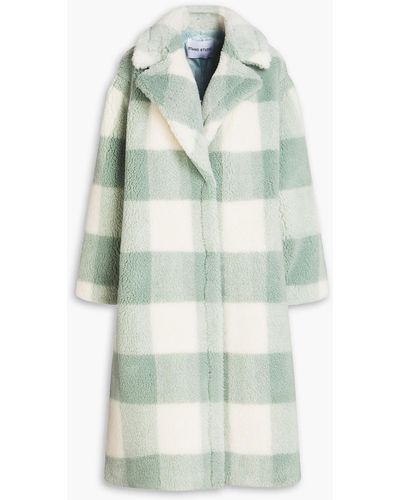 Stand Studio Maria Checked Faux Shearling Coat - Green