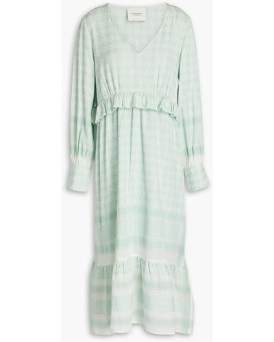 Summery Copenhagen Evelyn Gathered Cotton-jacquard Midi Dress - Green