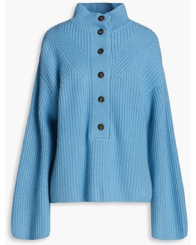 Loulou Studio Vaplan Ribbed Cashmere Turtleneck Sweater - Blue