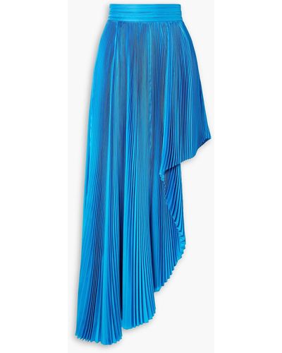 SemSem Draped Asymmetric Plissé Silk-charmeuse Maxi Skirt - Blue