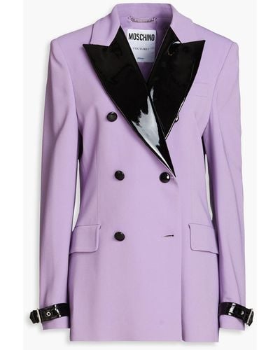 Moschino Double-breasted Faux Patent-leather Trimmed Crepe Blazer - Purple
